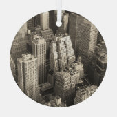 Manhattan skyline, zwart-wit antenne. glas ornament (Achterkant)