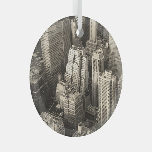 Manhattan skyline, zwart-wit antenne. glas ornament (Voorkant Rechts)