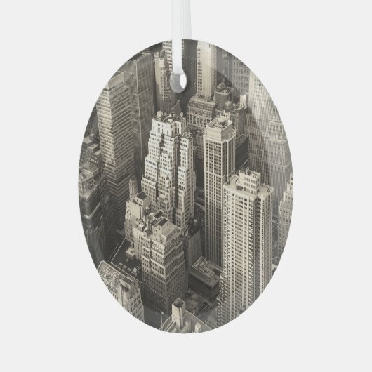 Manhattan skyline, zwart-wit antenne. glas ornament (Voorkant links)