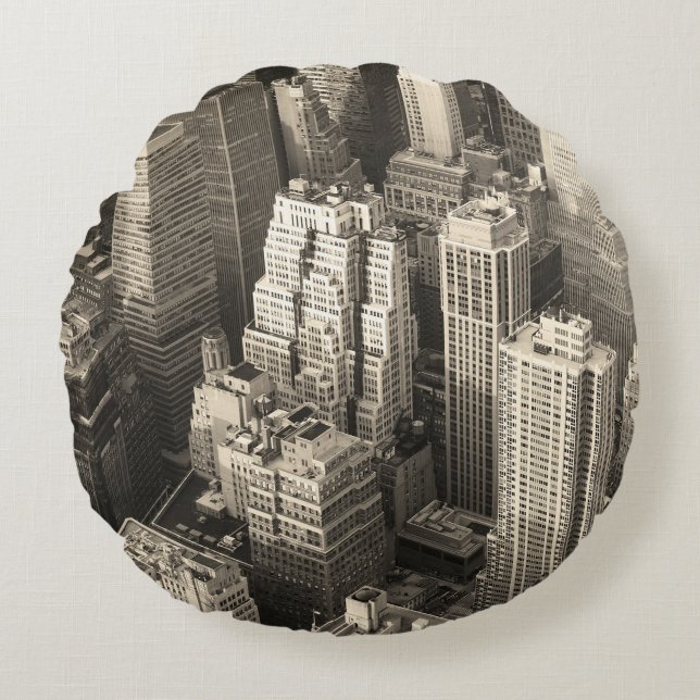 Manhattan skyline, zwart-wit antenne. rond kussen (Voorkant)