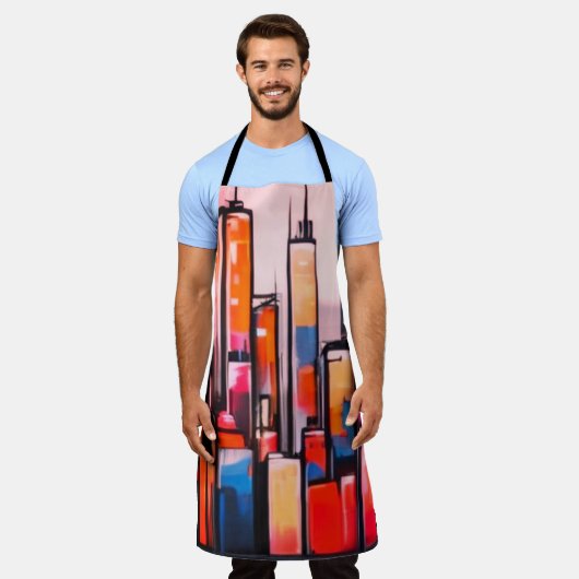 Manhattan stad nacht olieverf Canva schort (Gedragen)