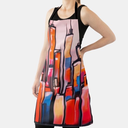 Manhattan stad nacht olieverf Canva schort (Insitu)