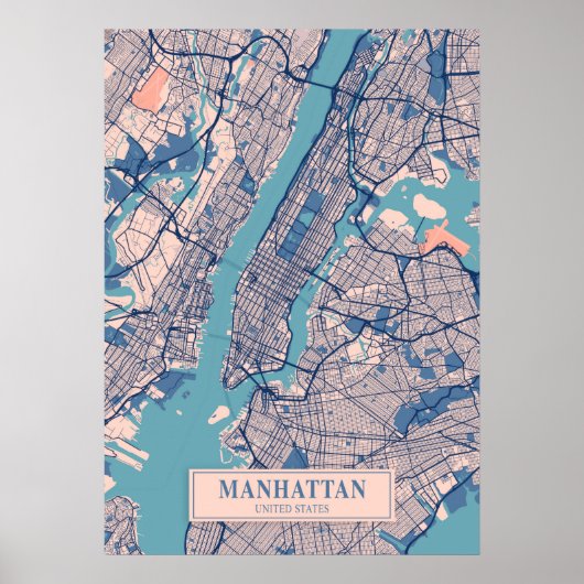 Manhattan - United States Breezy City Map Poster (Voorkant)