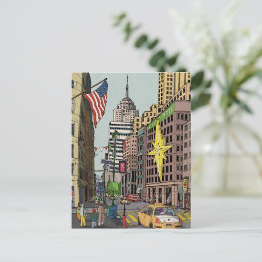 Manhattan Winter New York Kerstvergelijking Briefkaart (Staand voorkant)
