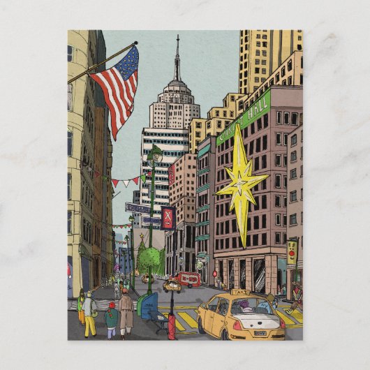 Manhattan Winter New York Kerstvergelijking Briefkaart (Voorkant)