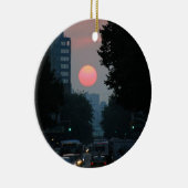 Manhattanhenge: plaatsende rozeachtige oranje zon keramisch ornament (Rechts)