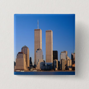 Manhattans skyline en Hudsonrivier, New York, 2 Vierkante Button 5,1 Cm