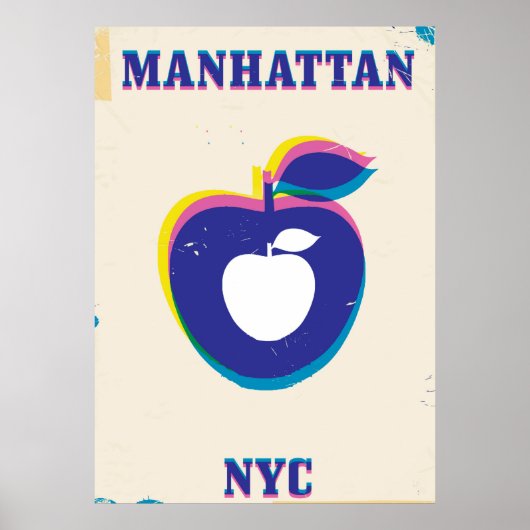 Manhatten NYC vintage 'Grote Appel' Reisposter Poster (Voorkant)