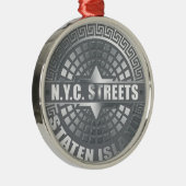 Manhole Staten Island Gray Metalen Ornament (Rechts)