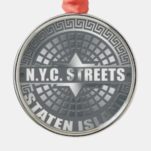 Manhole Staten Island Gray Metalen Ornament