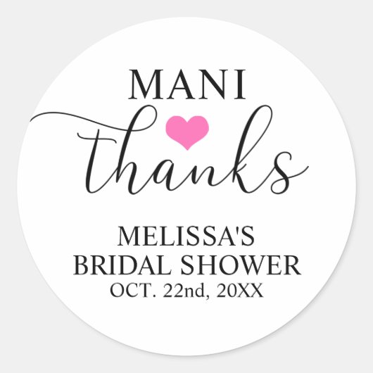 MANI Bedankt Bridal Baby shower Nail Pools Ronde Sticker (Voorkant)