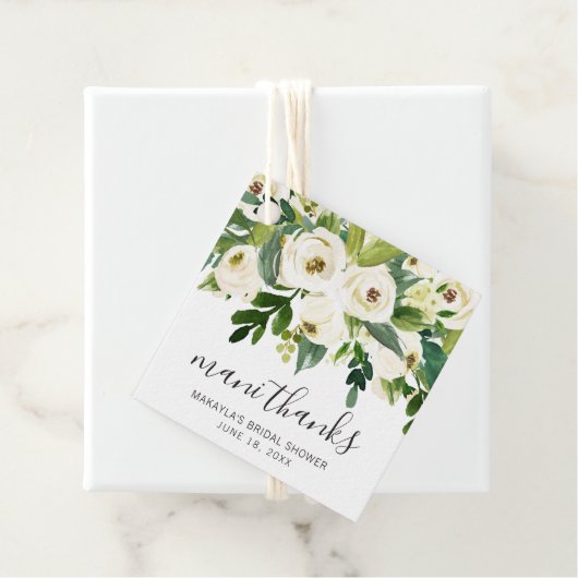 Mani Bedankt Elegant White Floral Vrijgezellenfees Bedankjes Labels (In situ)