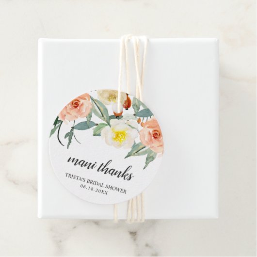 Mani Bedankt Peach Waterverf Floral Vrijgezellenfe Bedankjes Labels (In situ)