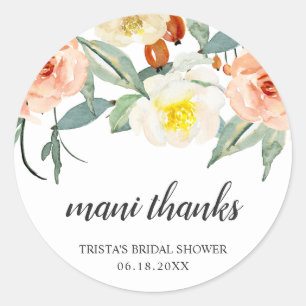 Mani Bedankt Perzik Bloem Bruiloft Favor Ronde Sticker