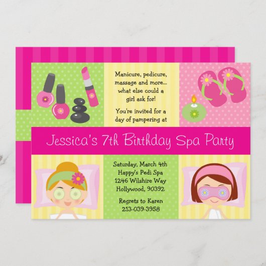 Mani Pedi Spa Birthday Party Invitation Kaart (Voorkant / Achterkant)