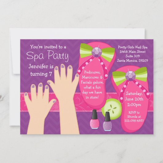Mani Pedi Spa Birthday Party Invitation Kaart (Voorkant)