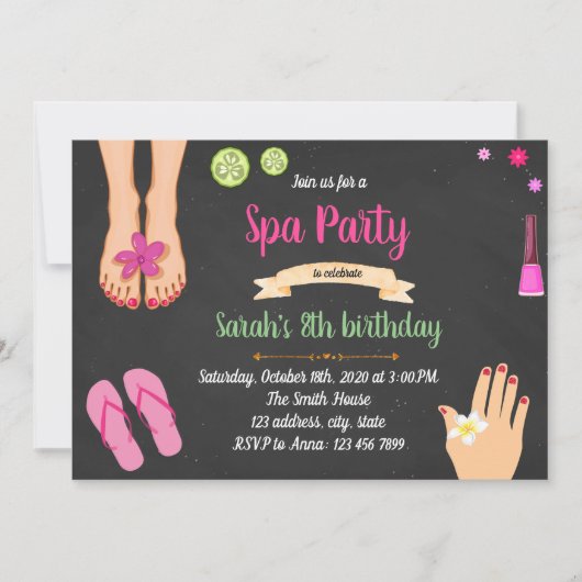 Mani pedi spa party-uitnodiging kaart (Voorkant)