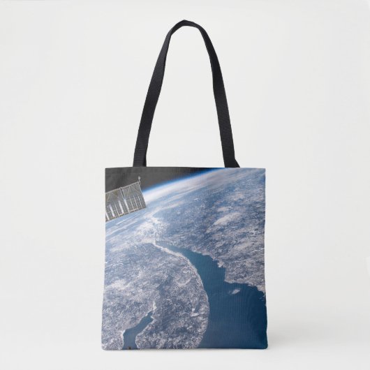 Manicouagan krater en de St. Lawrence rivier Tote Bag (Voorkant)