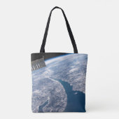 Manicouagan krater en de St. Lawrence rivier Tote Bag (Achterkant)