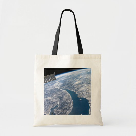 Manicouagan krater en de St. Lawrence rivier Tote Bag (Voorkant)