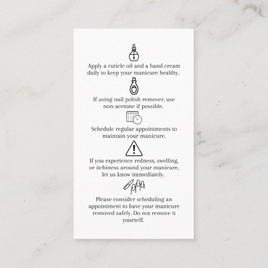 Manicure Aftercare Kaart Visitekaartje (Achterkant)