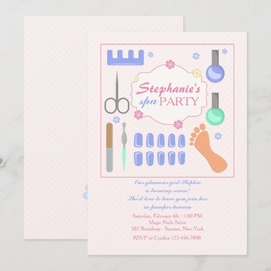 Manicure en Pedicure Party Uitnodiging (Voorkant / Achterkant)