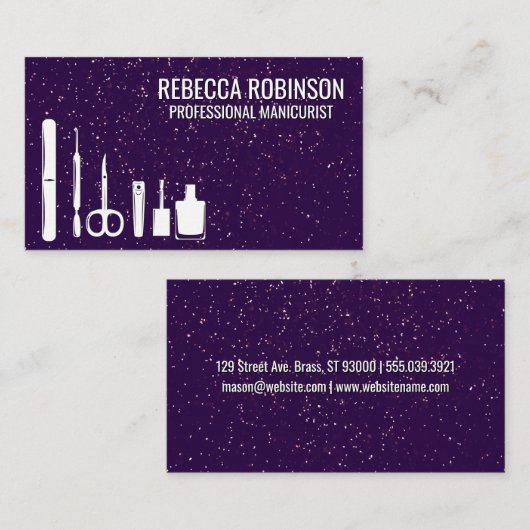 Manicure Gereedschap | Paarse glitter Visitekaartje (Voorkant / Achterkant)