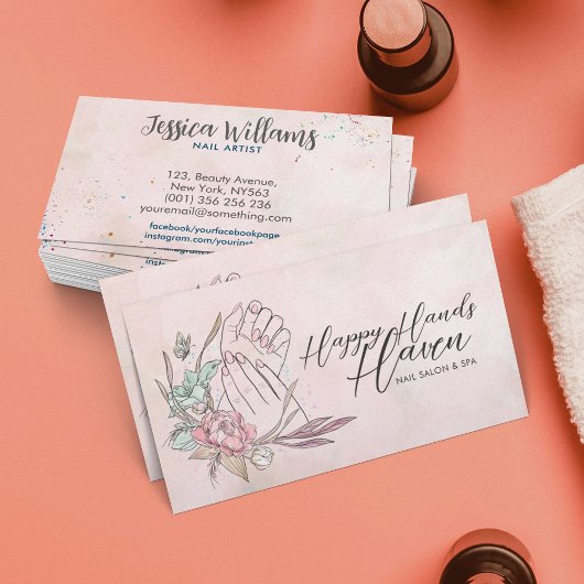 Manicure Handen en Bloemen - Waterverf Visitekaartje