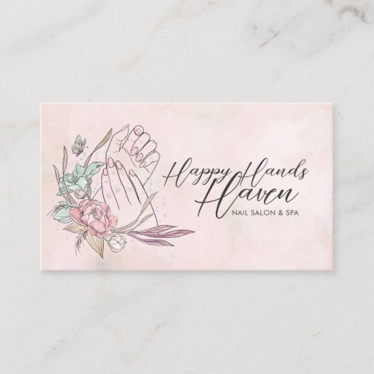 Manicure Handen en Bloemen - Waterverf Visitekaartje (Voorkant)