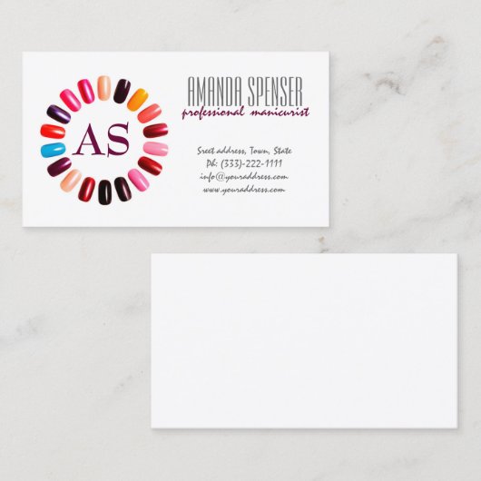 Manicure Kleurrijke Nagelcirkel Wit Visitekaartje (Voorkant / Achterkant)