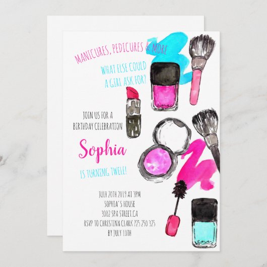 Manicure Mani Padi make up Girl Birthday Kaart (Voorkant / Achterkant)