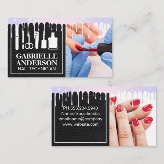 Manicure Nagels Geverfd | Nagellak Drip Visitekaartje (Voorkant / Achterkant)