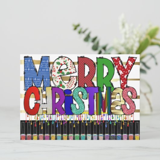 Manicure Nail Art-kerstuitnodiging Kaart (Staand voorkant)