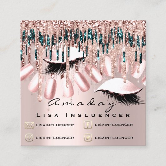 Manicure Nail Artist Drift Glitter Social Roos Vierkante Visitekaartje (Voorkant)