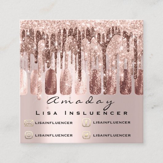Manicure Nail Artist Drift Glitter Social Roos Vierkante Visitekaartje (Voorkant)