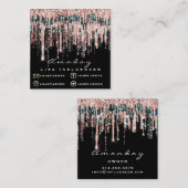 Manicure Nail Artist Drip Glitter Social Roos Blac Vierkante Visitekaartje (Voorkant / Achterkant)