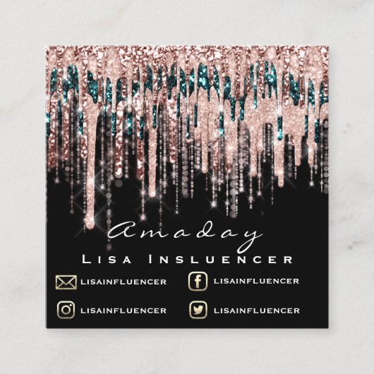 Manicure Nail Artist Drip Glitter Social Roos Blac Vierkante Visitekaartje (Voorkant)
