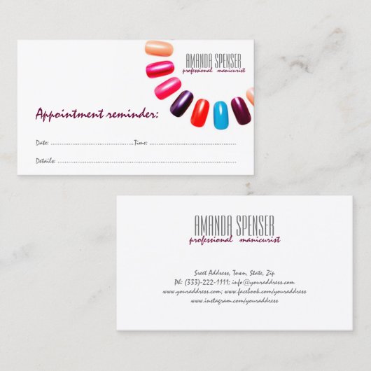 Manicure Nail Salon Wit Volgende Bezoek Herinnerin Visitekaartje (Voorkant / Achterkant)