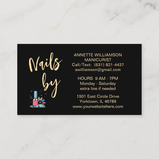 Manicure Nail Technician Black Gold Visitekaartje (Achterkant)