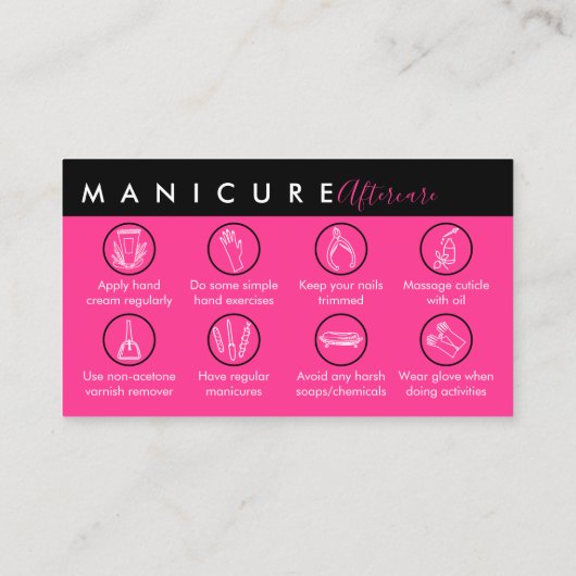 Manicure nazorg tips Neon Pink Visitekaartje (Achterkant)