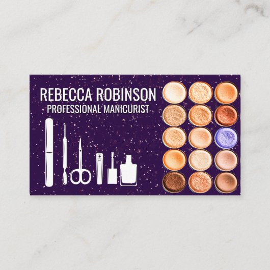 manicure | Paarse glitter | Make-up fundering Visitekaartje (Voorkant)