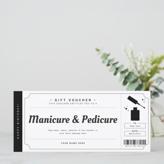 Manicure Pedicure Gift Voucher Certificate (Staand voorkant)