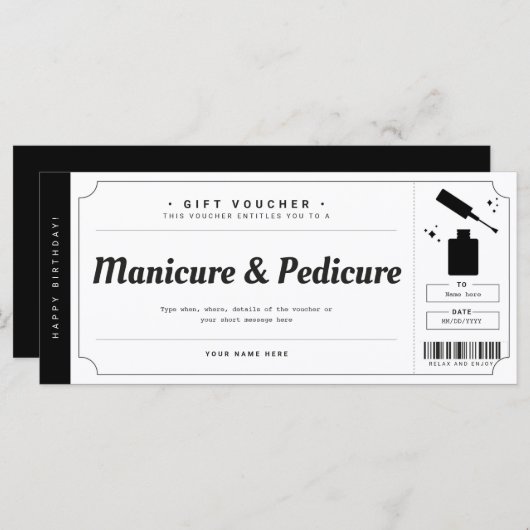 Manicure Pedicure Gift Voucher Certificate (Voorkant / Achterkant)