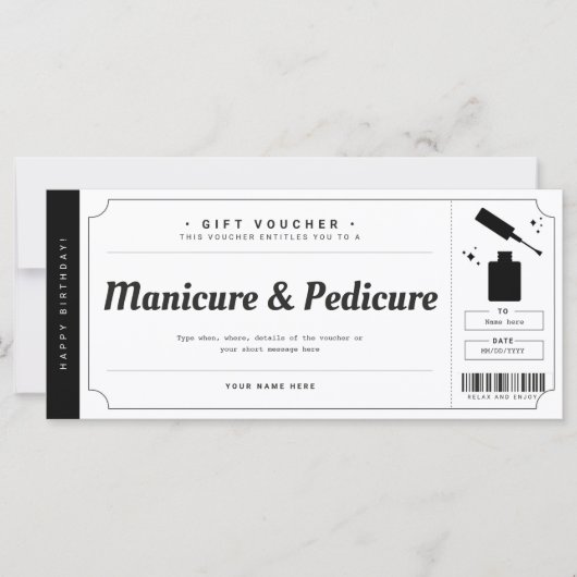 Manicure Pedicure Gift Voucher Certificate (Voorkant)