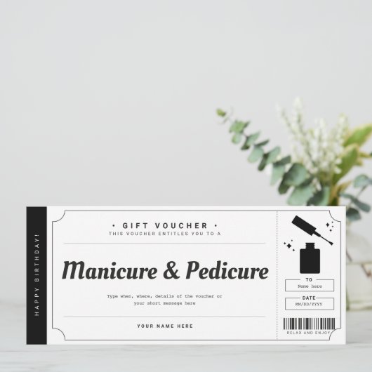 Manicure Pedicure Gift Voucher Certificate Kaart (Staand voorkant)