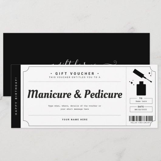 Manicure Pedicure Gift Voucher Certificate Kaart (Voorkant / Achterkant)