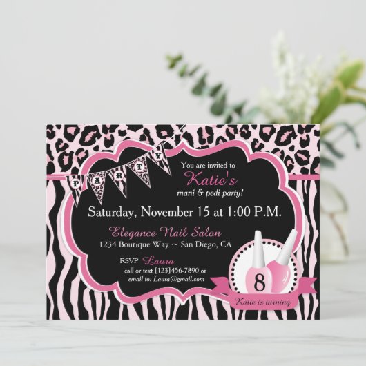 Manicure & Pedicure Spa Party Verjaardag Uitnodigi Kaart (Staand voorkant)