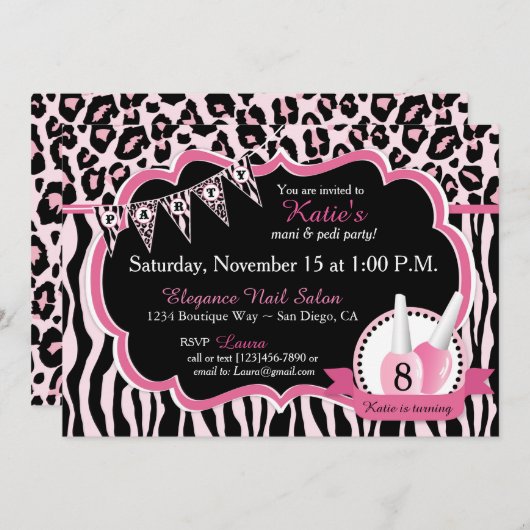 Manicure & Pedicure Spa Party Verjaardag Uitnodigi Kaart (Voorkant / Achterkant)