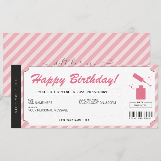 Manicure Pink Gift Voucher Certificate Kaart (Voorkant / Achterkant)