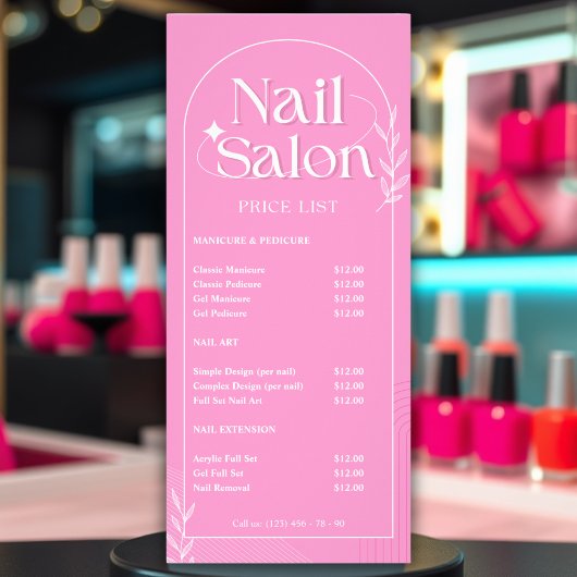 Manicure Pink Service List Nail Salon prijslijst Reclamekaart